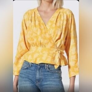 NWOT! Joie Floral Print Ainslee B Yellow Wrap Blouse Size Small